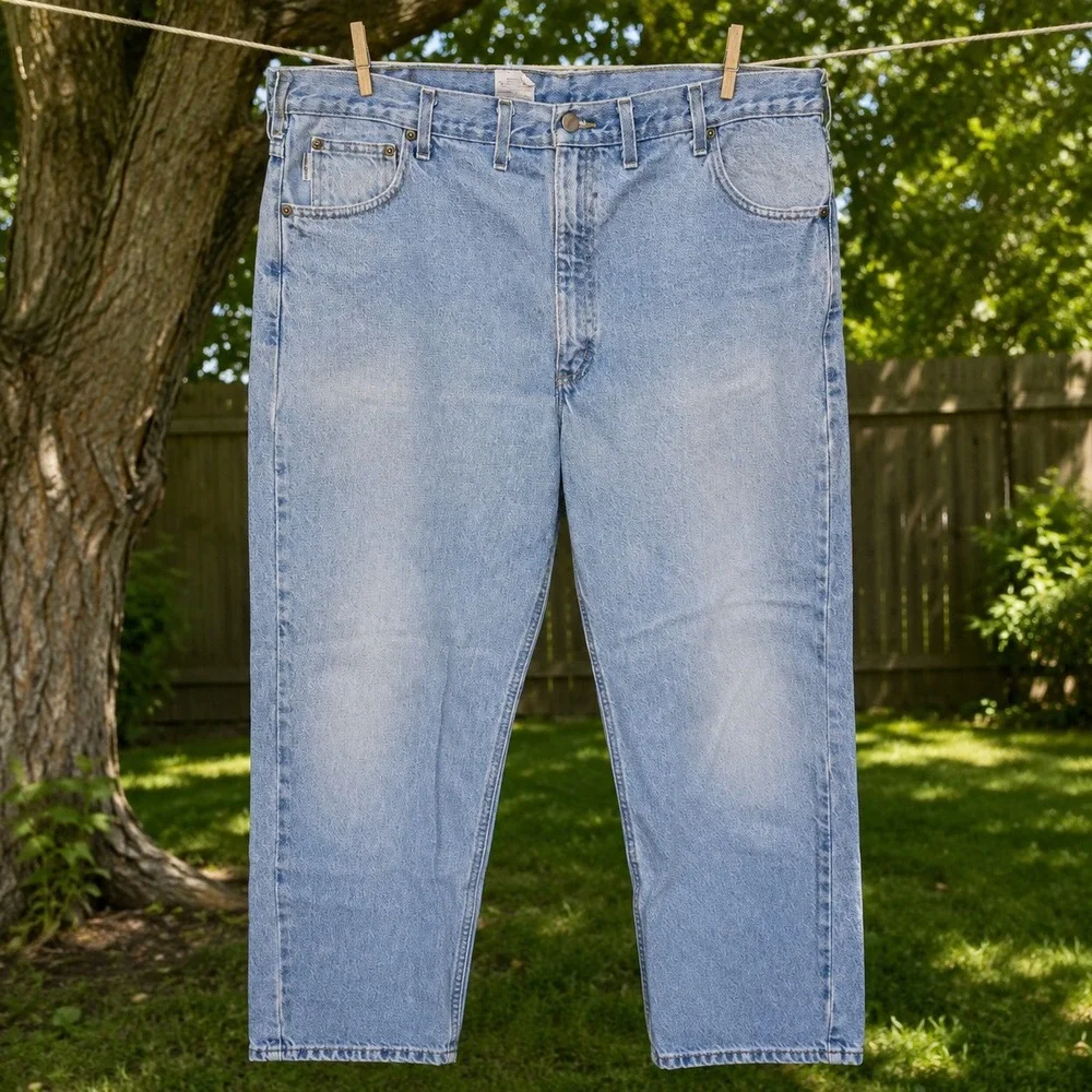Carhartt B18 STW Jeans Men's 44x30 Light Wash Straight Leg 100% Cotton Denim
